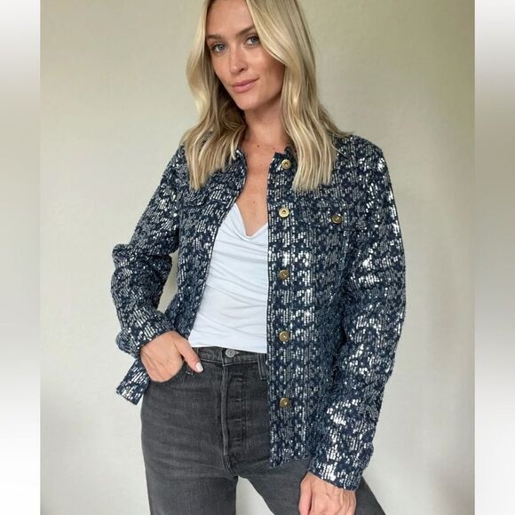 SIX/ FIFTY‎ pixie jacket [denim sequin] button down Jacket size small New - Picture 1 of 12
